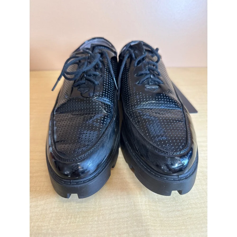 Black Patent Leather Perforated Lug Sole Oxford Shoes Lace Up Platform Size 260